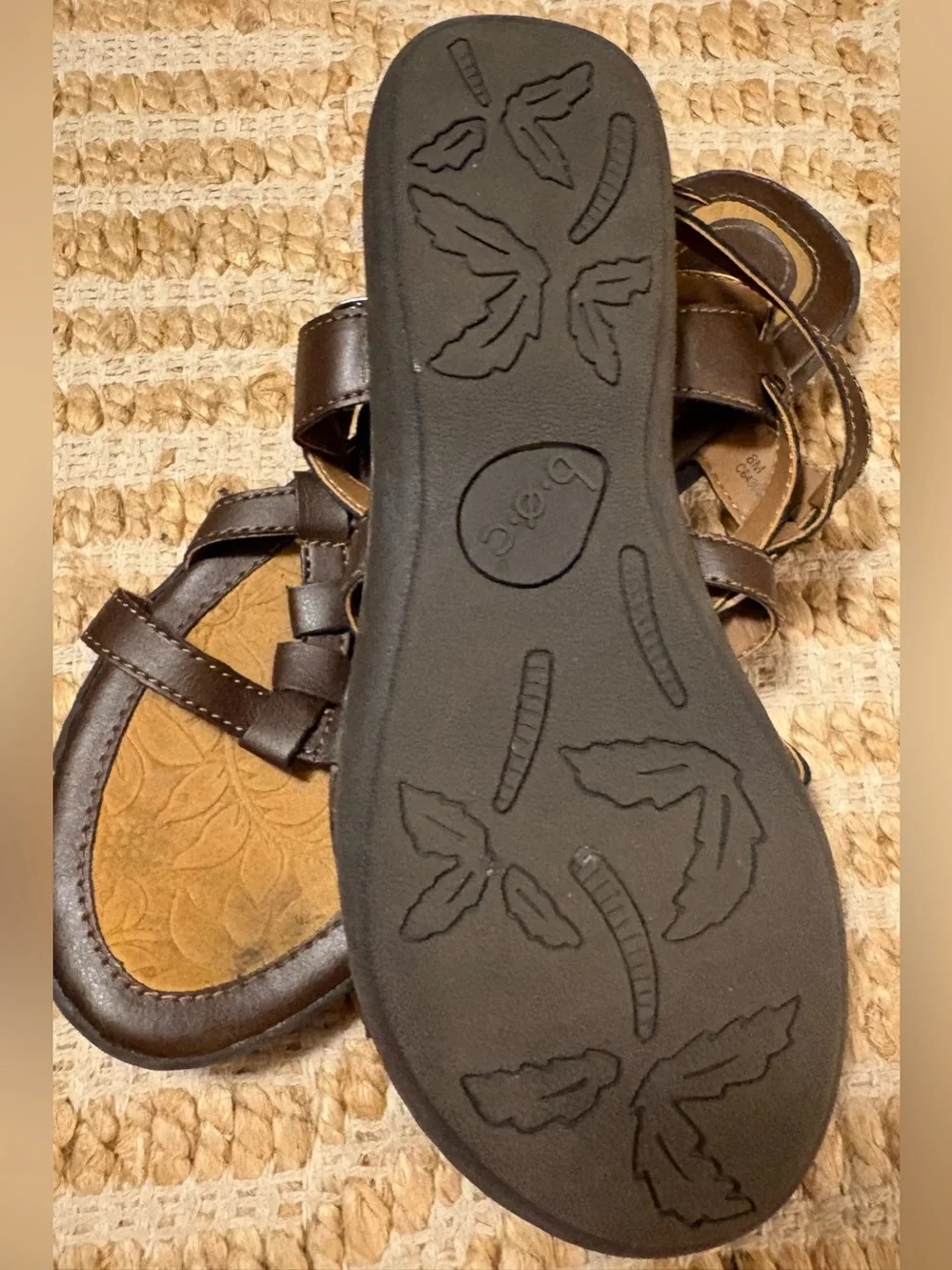 boc Born Concept Kesia Brown Faux Leather Strappy Sandal w Woven Strap Detail 8M